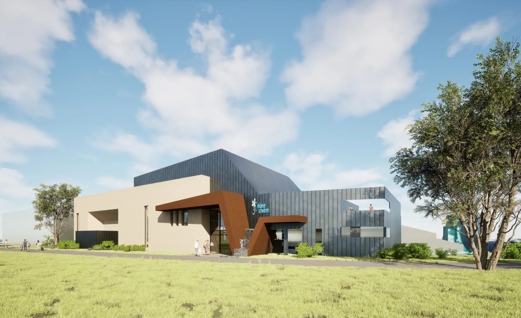 Image de l'architecte qui montre la nouvelle piscine de Redange de l'extérieur
